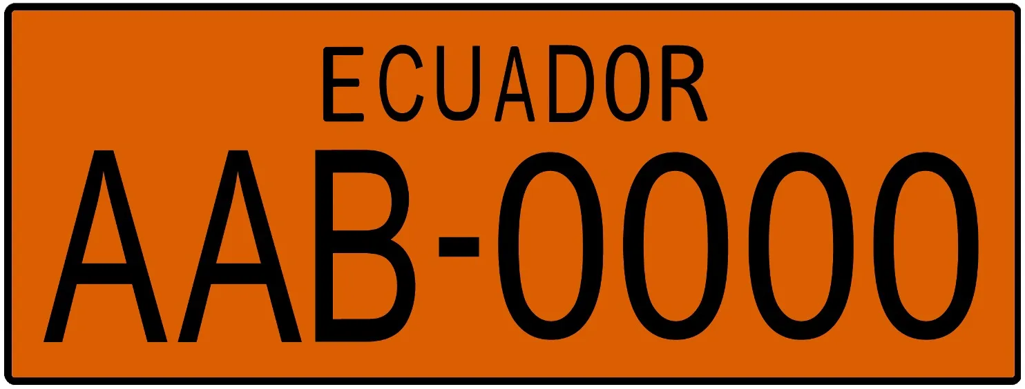 Wikimedia Commons example Ecuadorian license plate, colored orange to
indicate taxis/buses