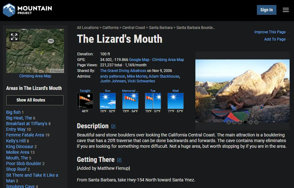 The Lizard's Mouth on Mountain Project